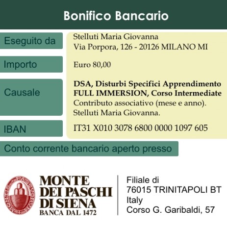 DSA, Disturbi Specifici dell'Apprendimento bonifico bancario